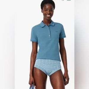 LACOSTE Women's L.12.D Slim Fit Stretch Mini Piqué Polo Blue 36 Made in Peru